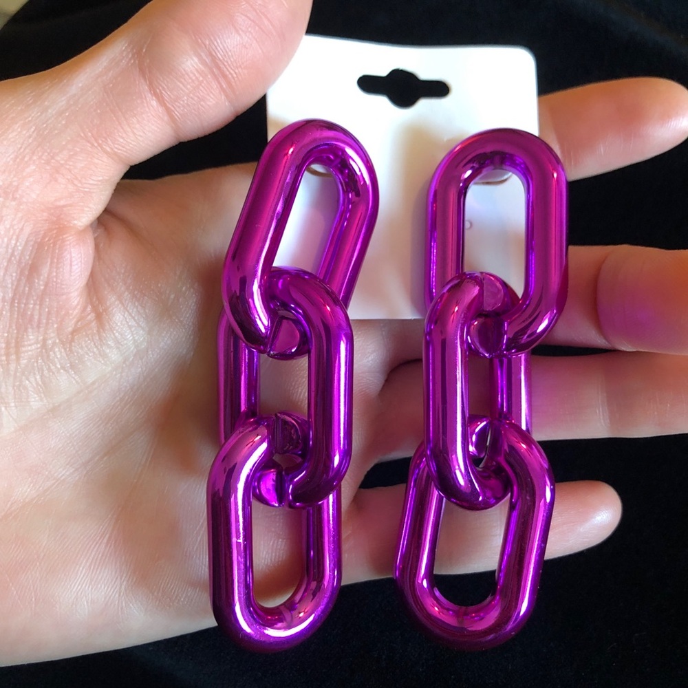 Vibrant Metallic Purple Chain Link Fashion Jewelry Earrings